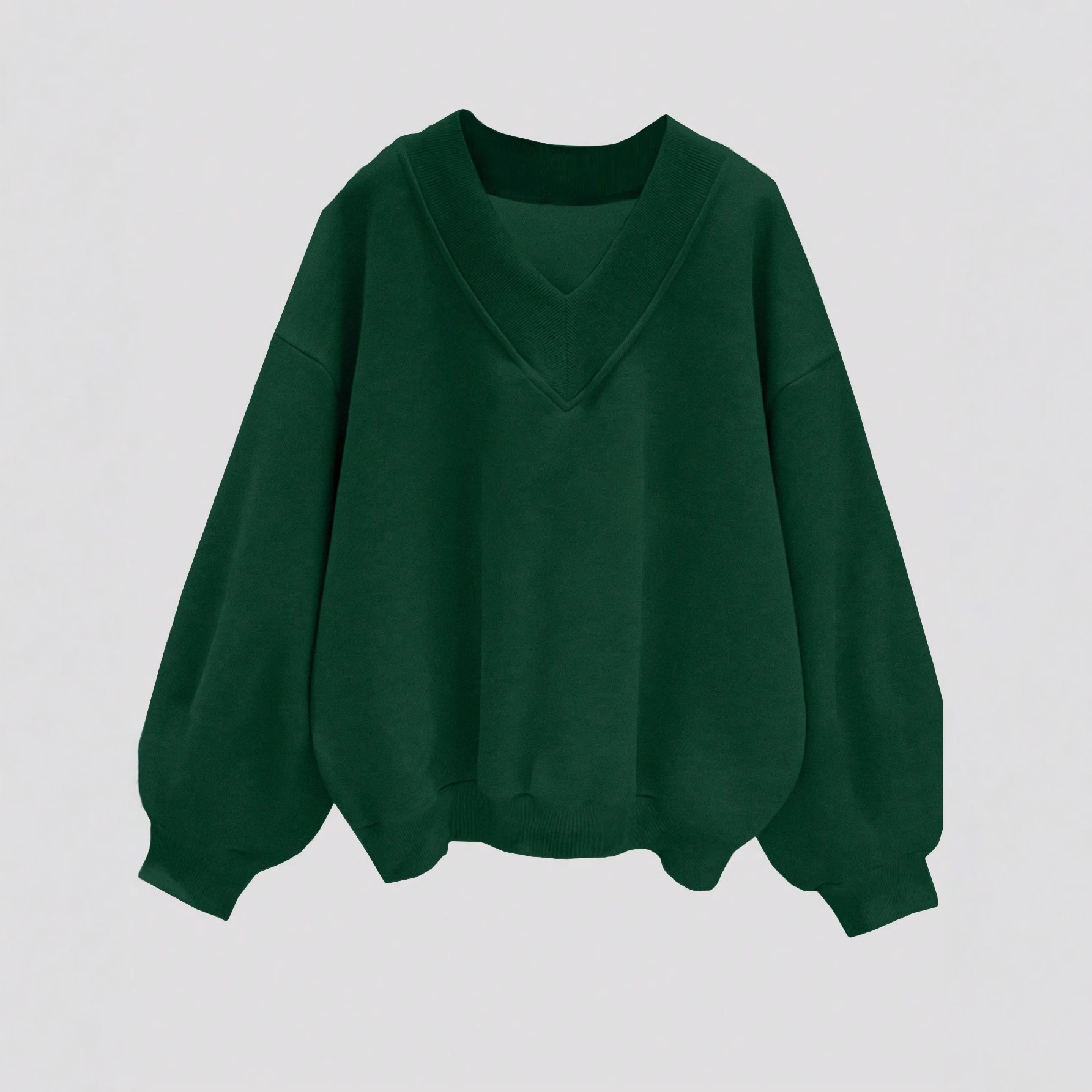 Gray V-Neck Pullover Sweatshirt Long Sleeve Loose Fit