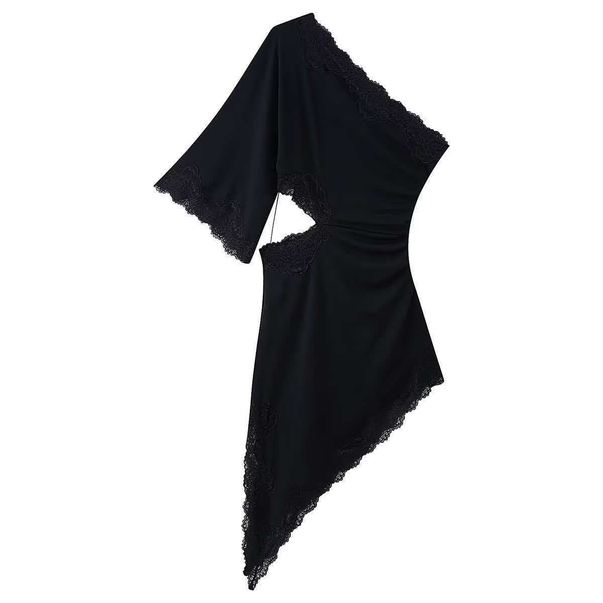Women's Lace Cutout Bodycon Midi Dress Short Sleeve Black