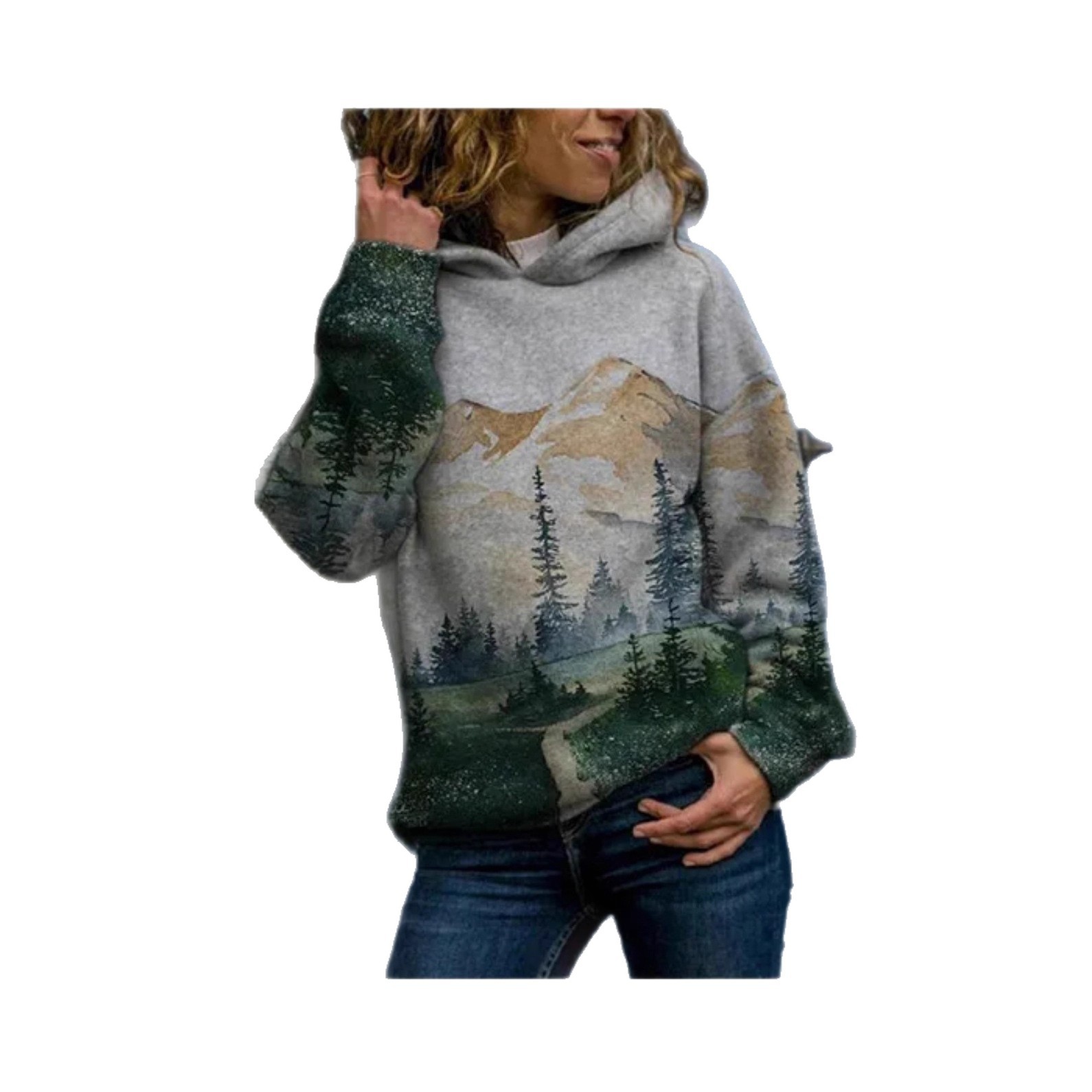 Women's Minimalist Forest Tree Print Hooded Sweatshirt