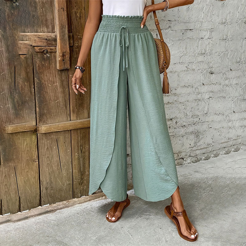 Women's Loose Solid Color Elastic Waist Irregular Wide-Leg Casual Pants