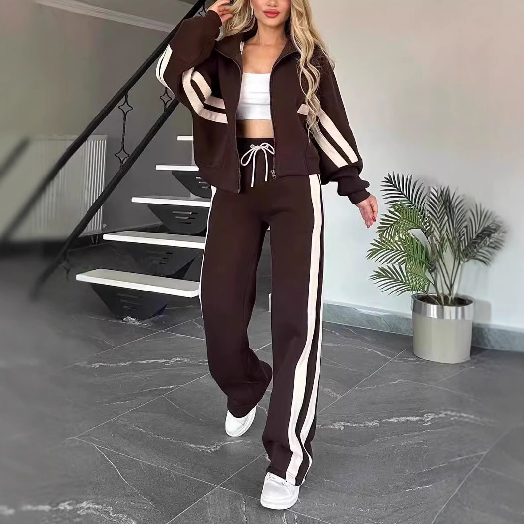 Y2K Striped Zip-Up Hoodie and Pants Set Women's Casual Tracksuit
