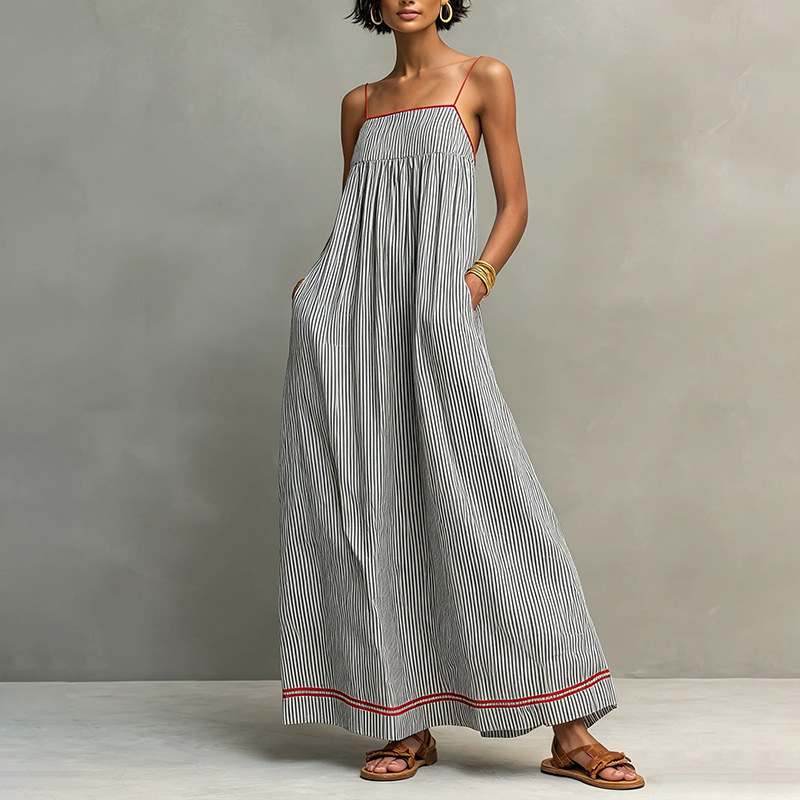 Women's Summer Sleeveless Maxi Dress with Pleated Details