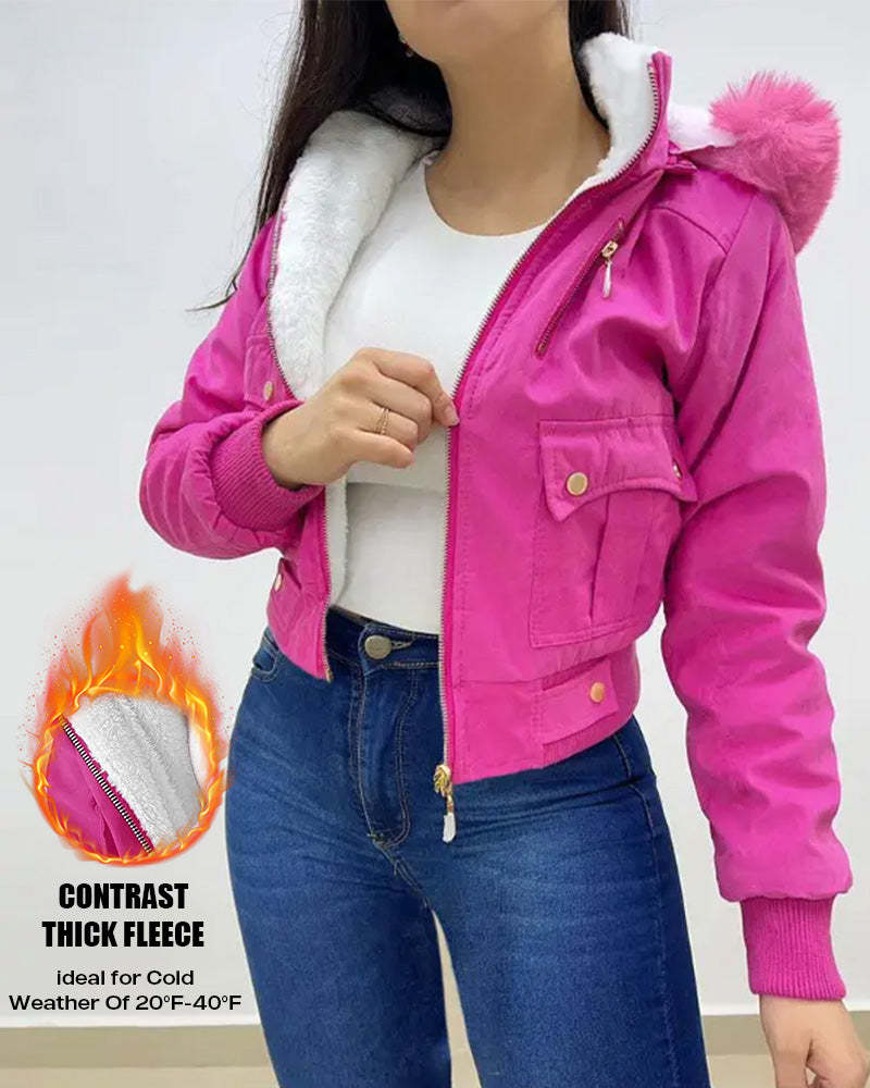 Women's Fleece-Lined Hooded Casual Jacket