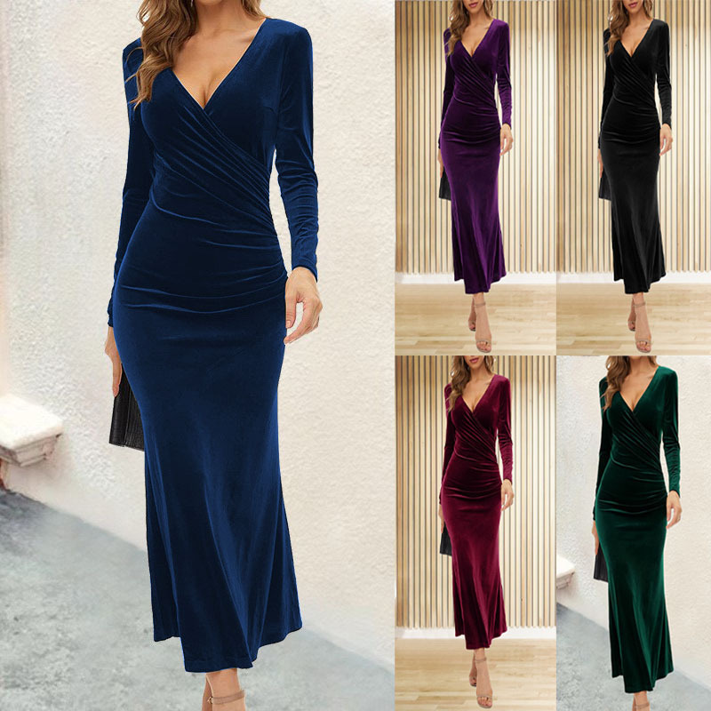 Elegant Slim Fit V-Neck Long Sleeve Mermaid Evening Dress
