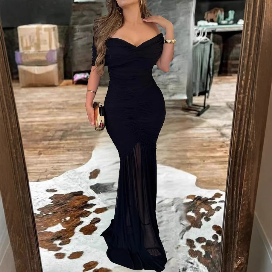 Women's Strapless Mesh Panel Bodycon Dress