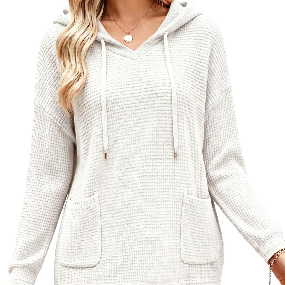 Women's Loose Hooded Knit Sweatshirt with Pockets