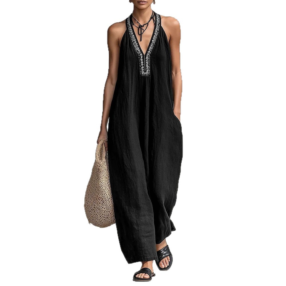 Women's V-Neck Halter Printed Jumpsuit Casual Vacation Sleeveless