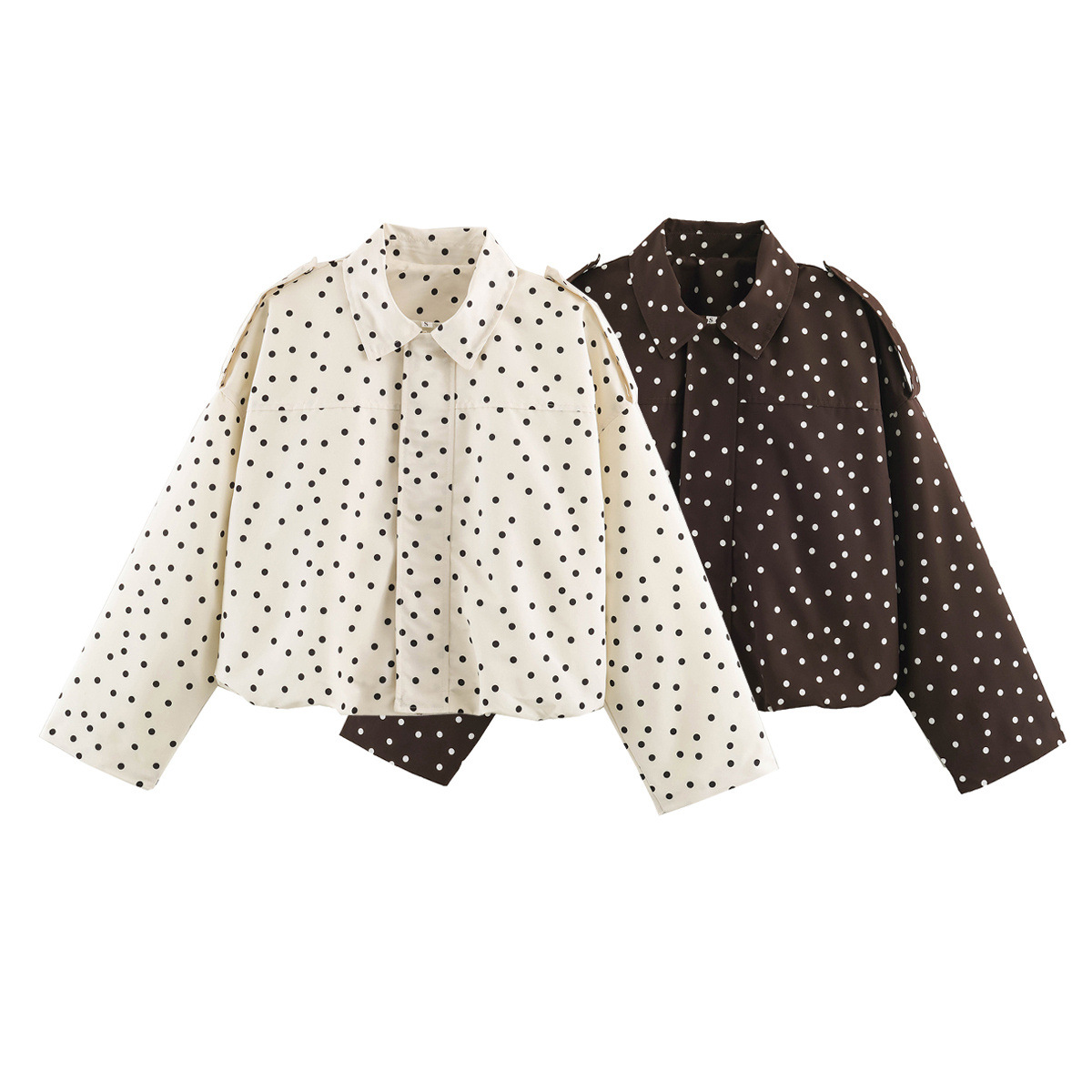 Women's Polka Dot Zip-Up Jacket, Relaxed Fit, Polyester, Beige/Brown