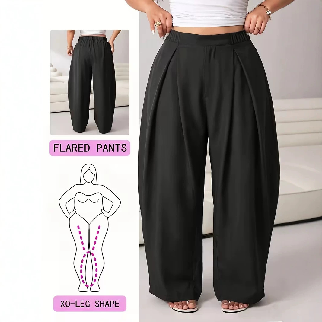 High-Waisted Pleated Wide-Leg Pants with Elastic Waist