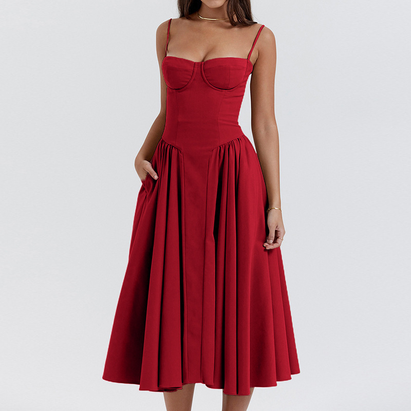 Women's Strapless Floral Dress Slim Fit Sleeveless Long Skirt