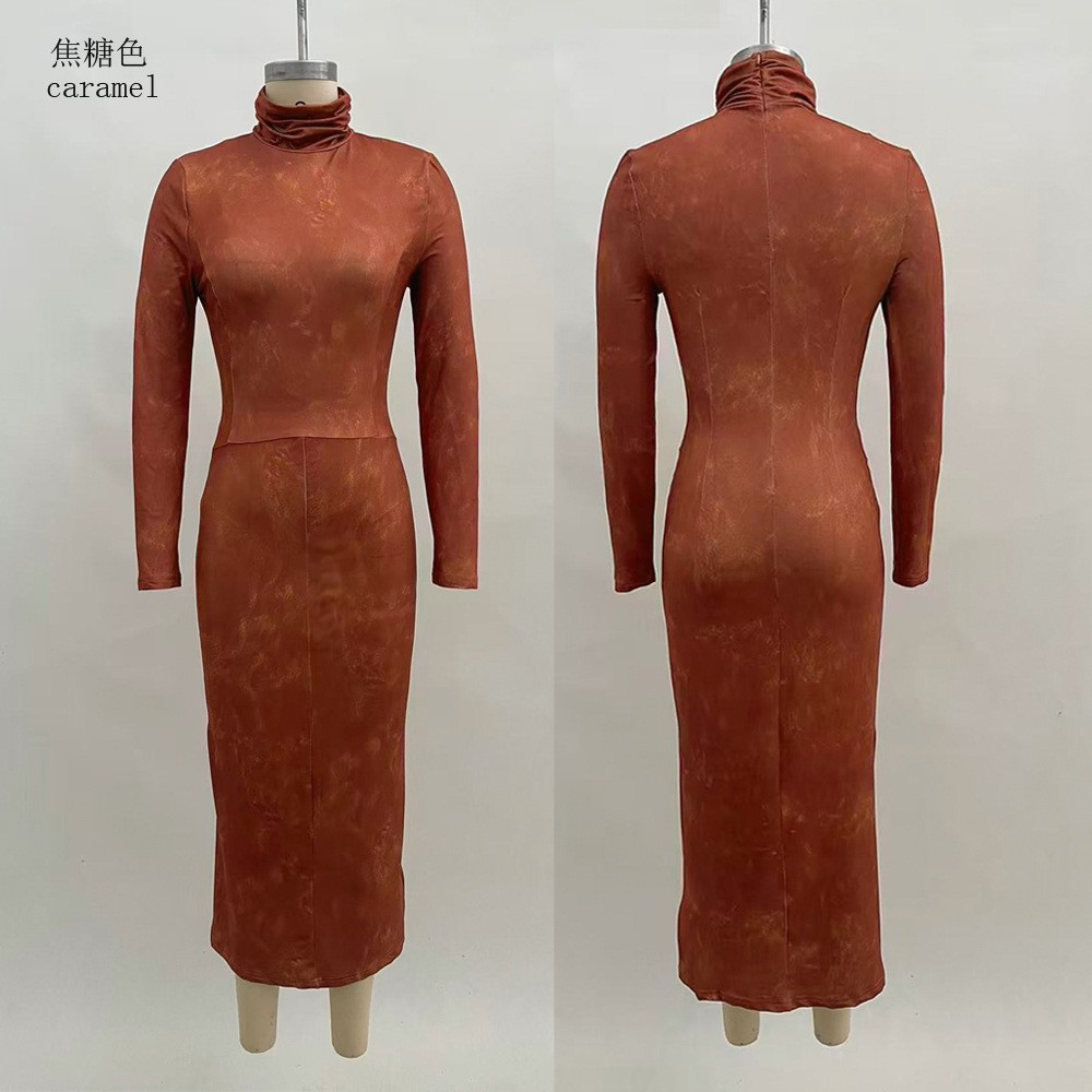 Women's Slim Fit Long Sleeve Bodycon Midi Dress Half Turtleneck