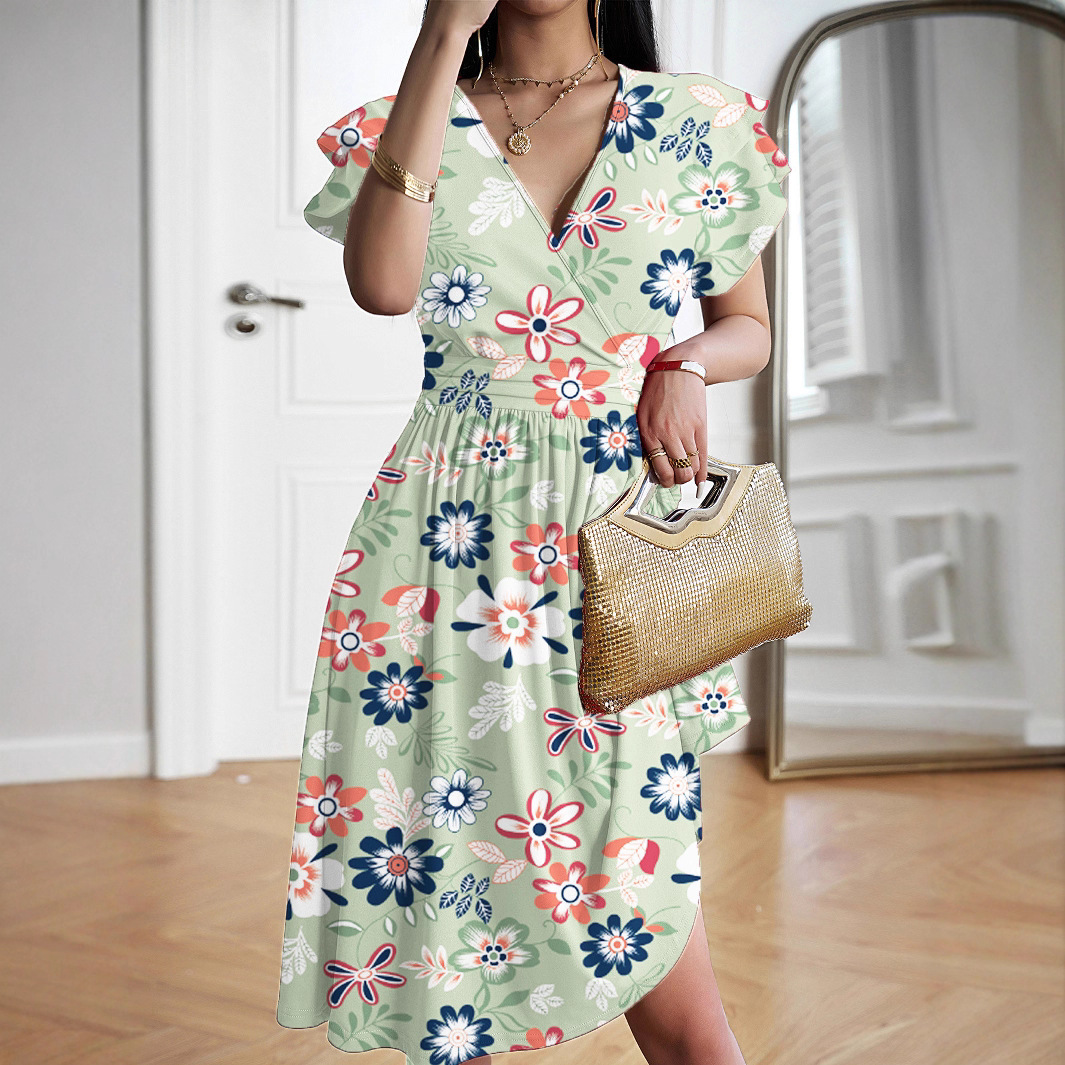 V-Neck Midi Dress with Loose Waist