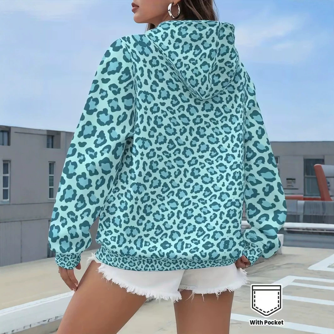 Women's Leopard Print Colorful Polka Dot Graphic Hoodie Casual Sweatshirt