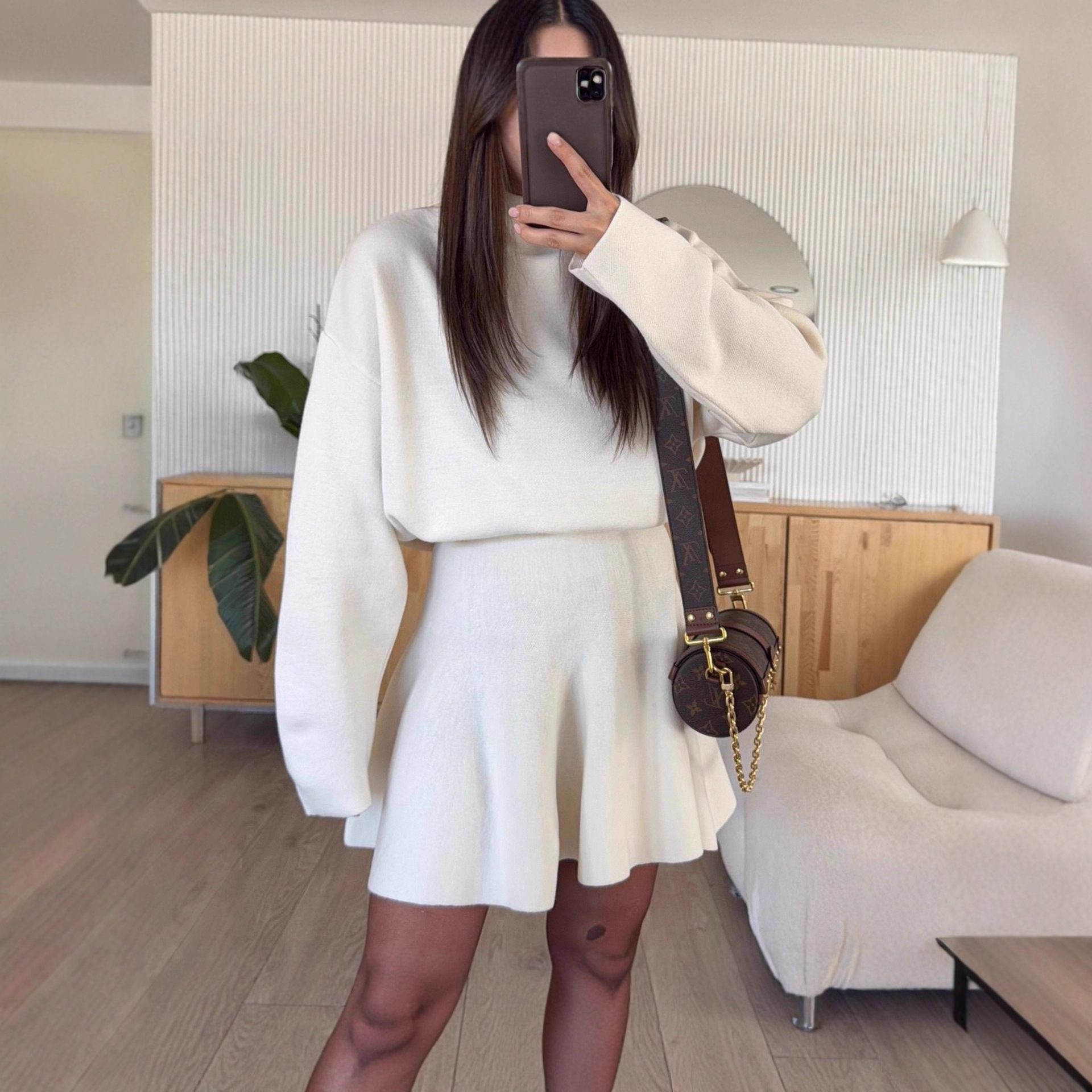Women's Casual Two-Piece Sweater Skirt Set Stand Collar Long Sleeve