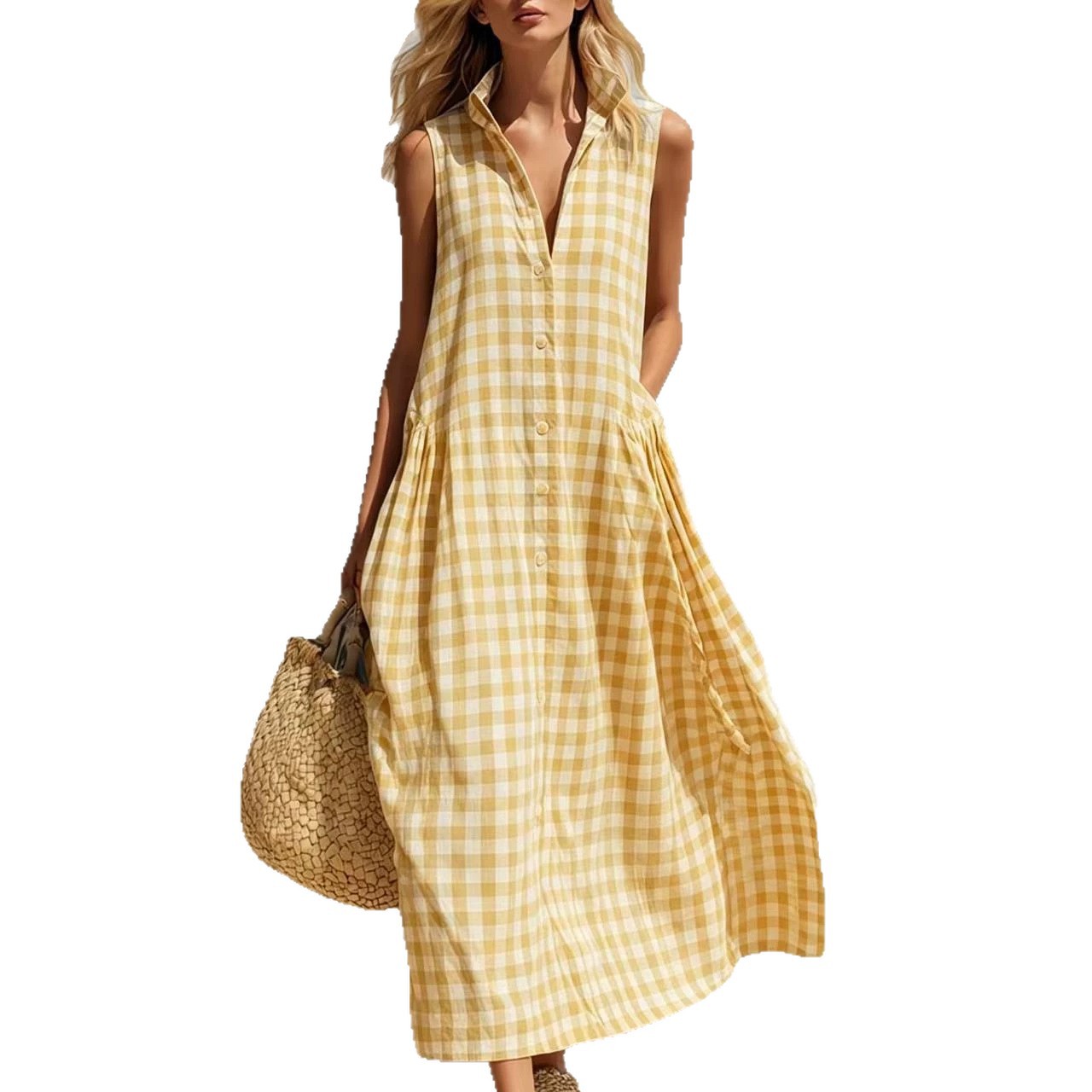 Sleeveless Plaid Loose Long Dress