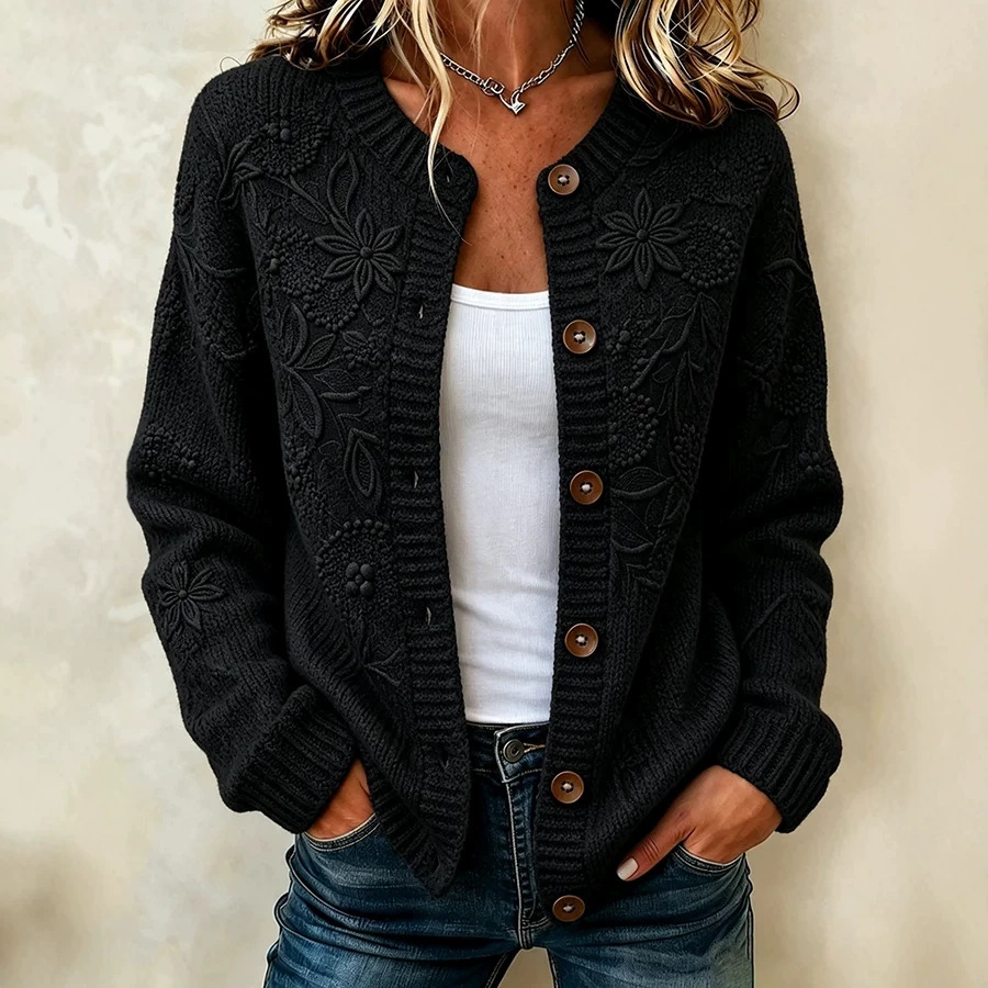 Women's Vintage Floral Print Faux Sweater Cardigan