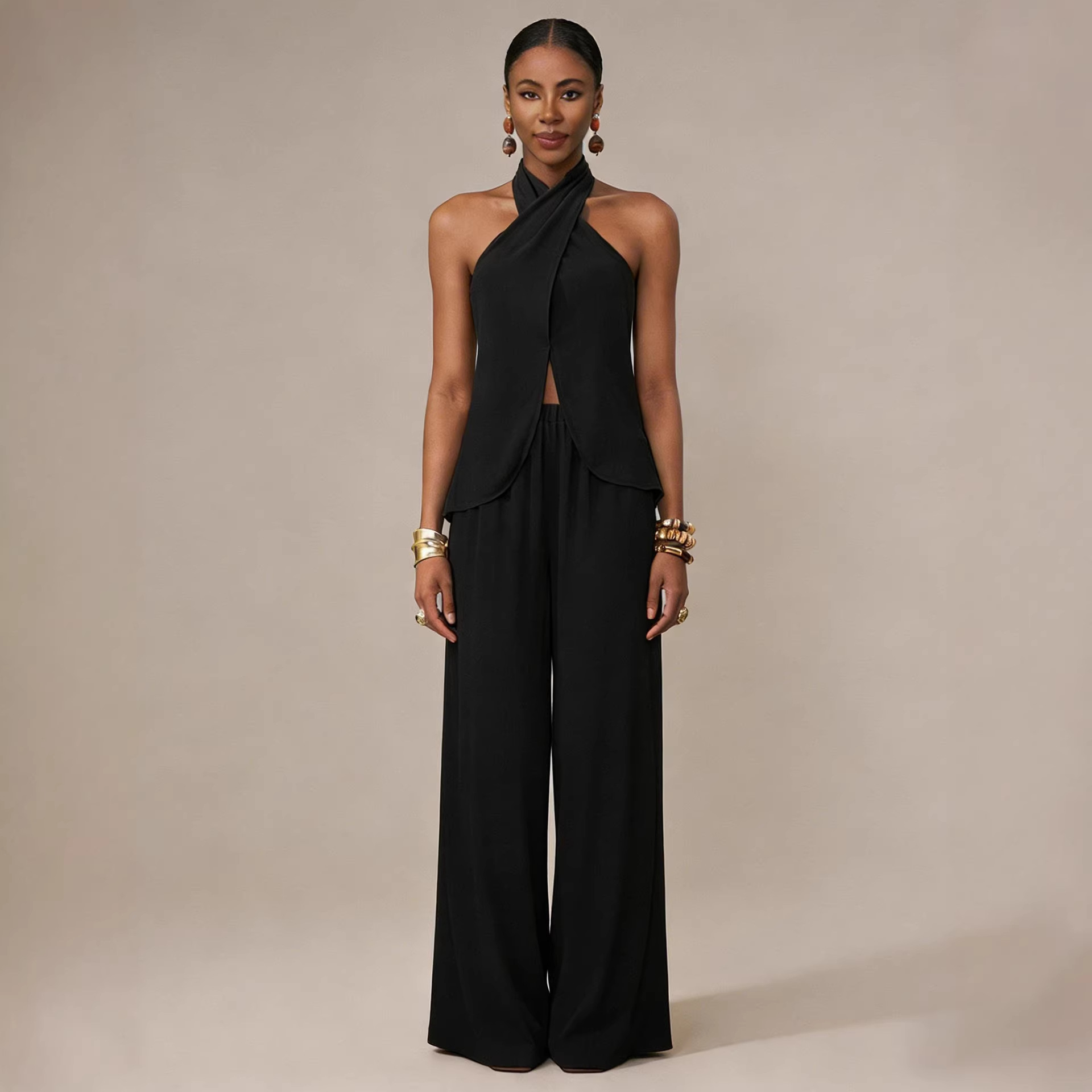 Off-Shoulder Sleeveless Top and Pants Casual Set