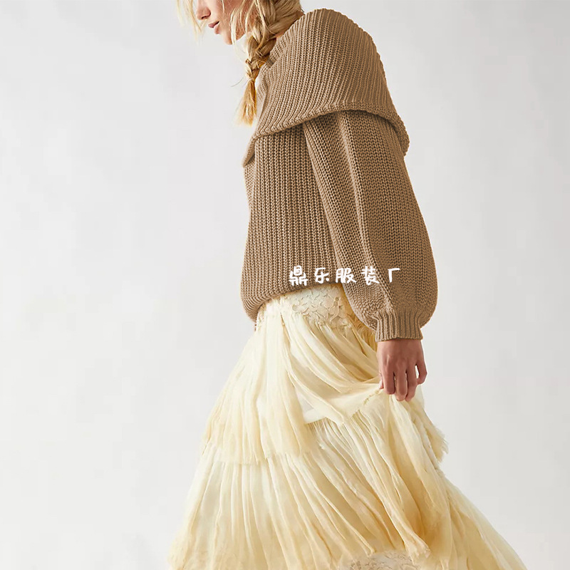 Women's Off-Shoulder Knit Sweater Loose Fit Long Sleeve Pullover