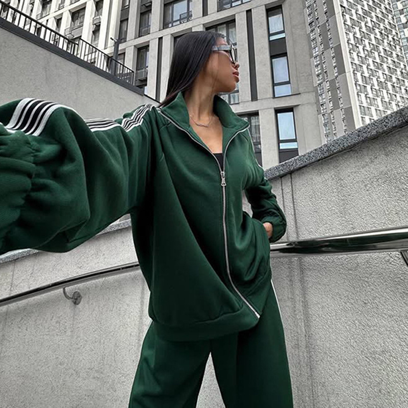 Women's Colorblock Zip Jacket & Pants Set Casual Streetwear Two-Piece