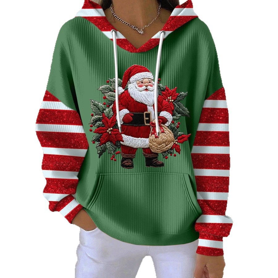Women's Santa Leaf Gift Print Hooded Sweatshirt