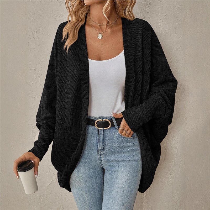 Women's Solid Color Midi Knit Cardigan V-Neck Long Sleeve
