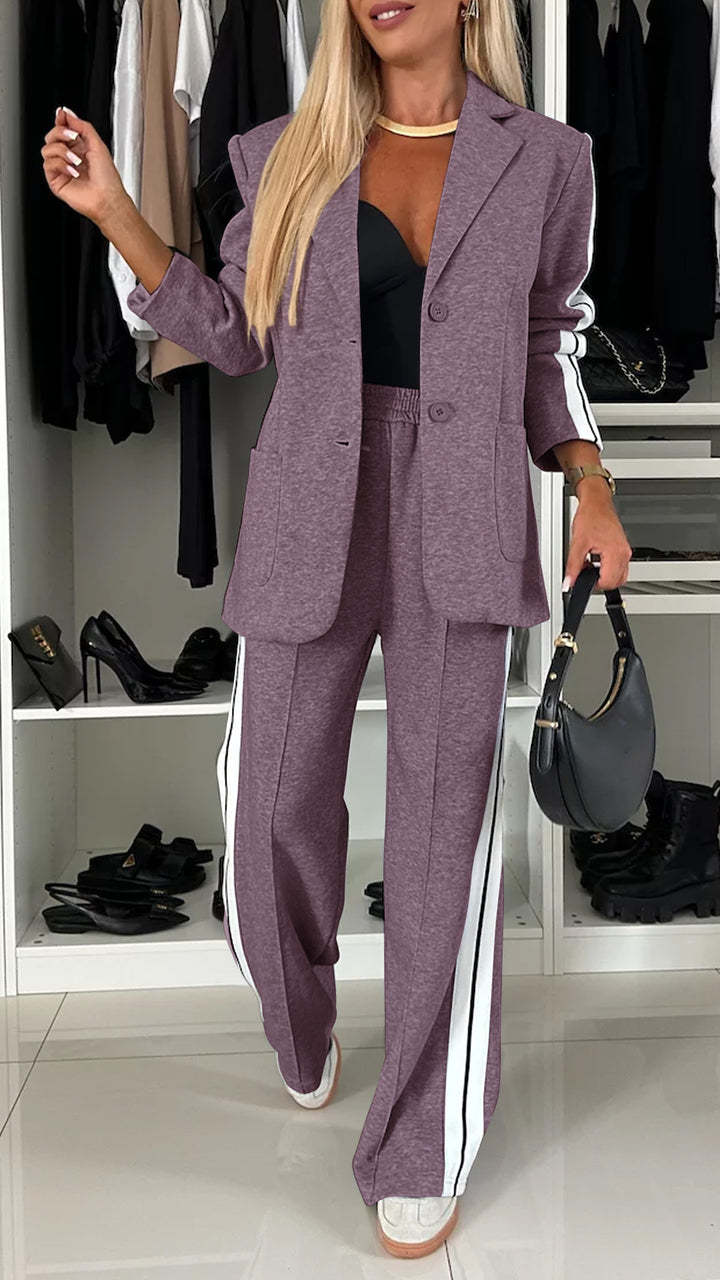 Women's Long Sleeve Collared Casual Blazer Pants Set