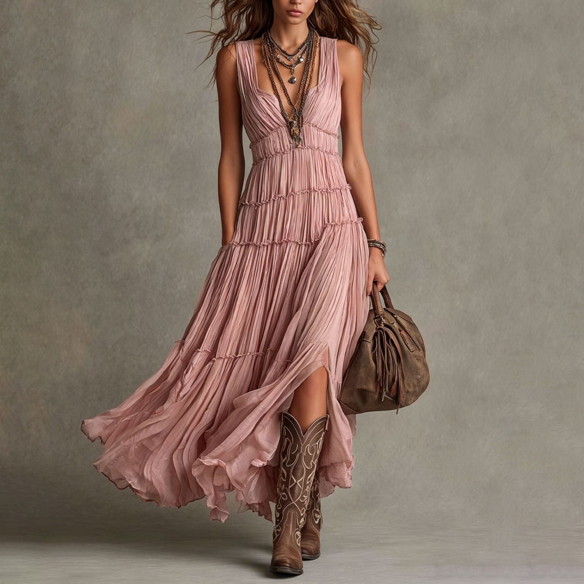 Women's Sleeveless Pleated A-Line Dress
