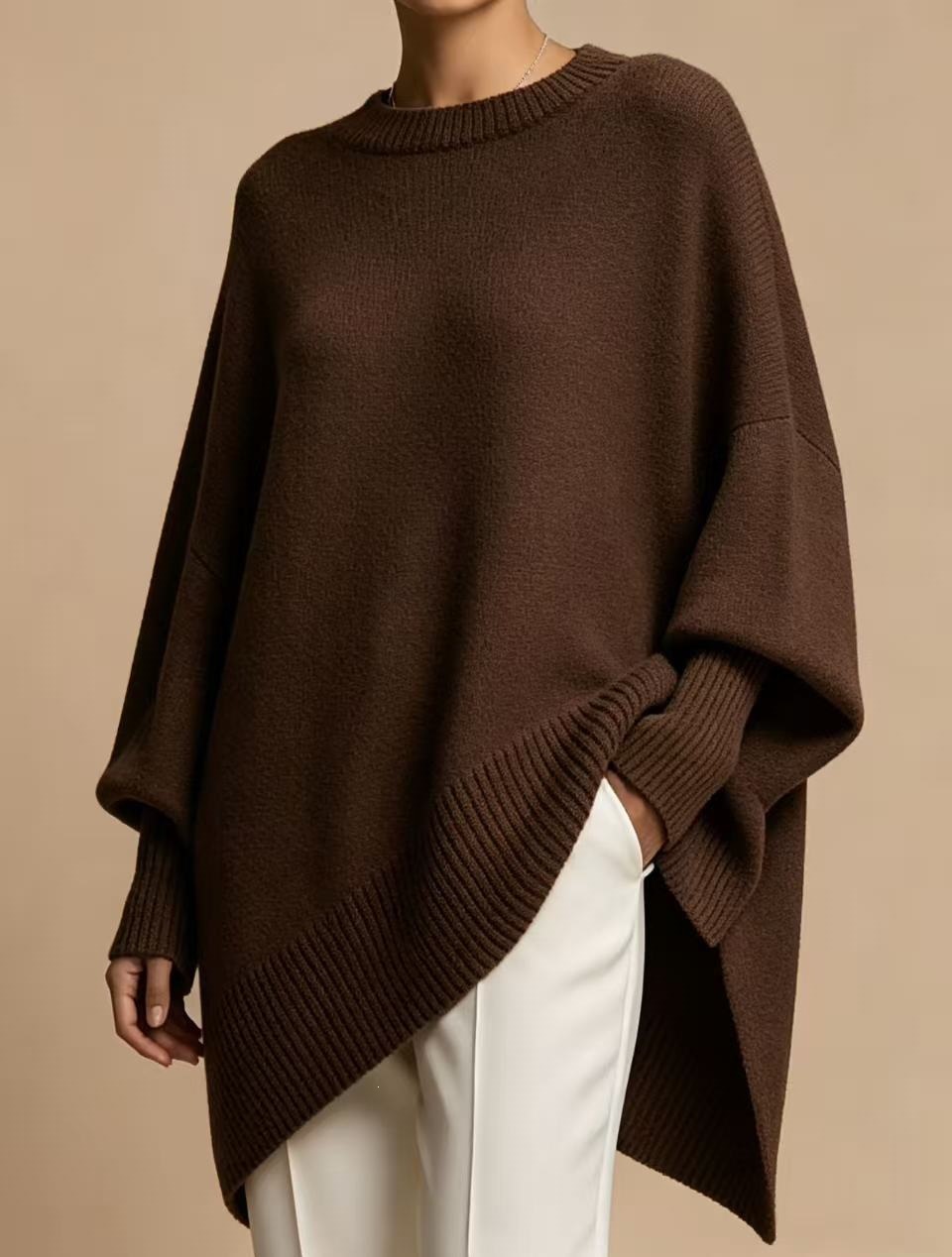 Women's Crewneck Pullover Knit Sweater Loose Relaxed Solid Color