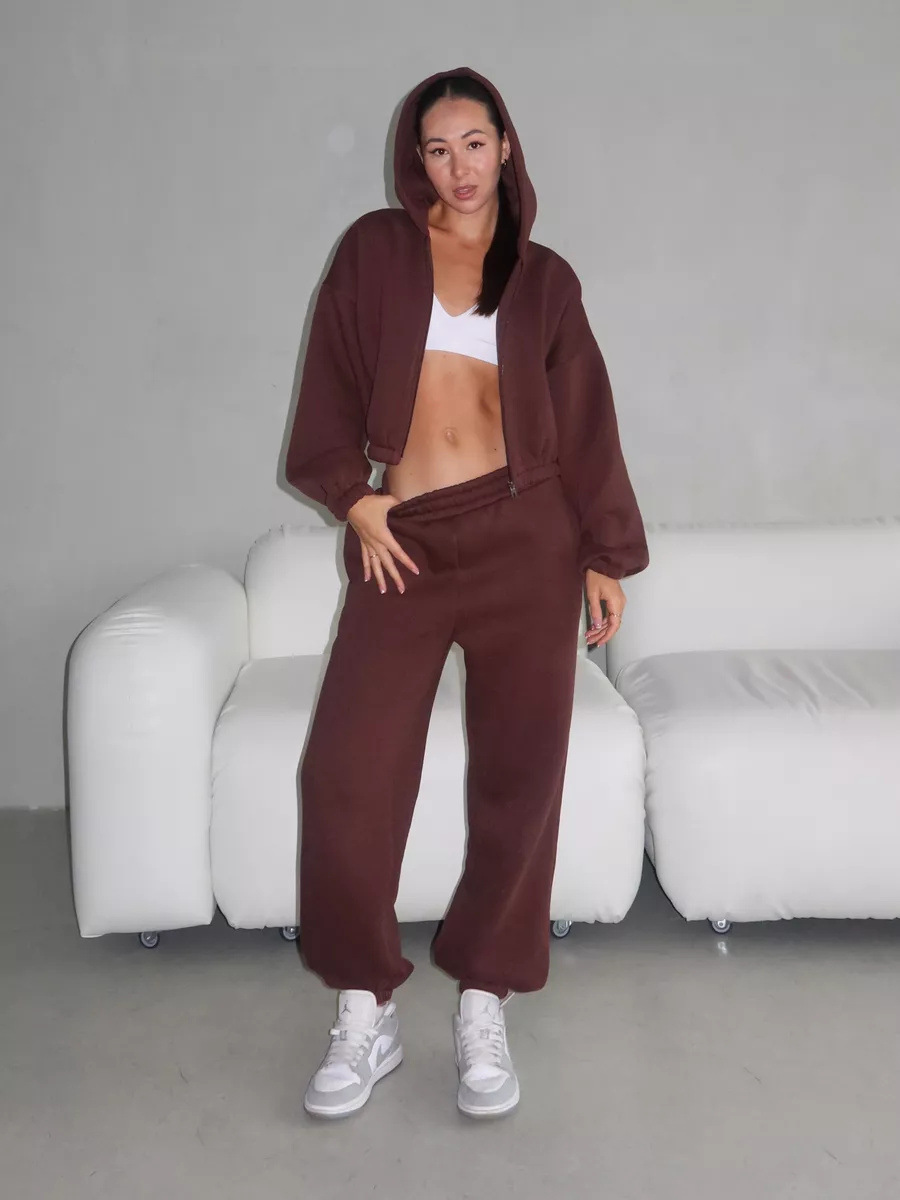 Women's Solid Color Zip-Up Hoodie and Jogger Pants 2-Piece Set