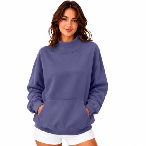 Women's Mock Neck Pullover Sweatshirt with Side Pockets
