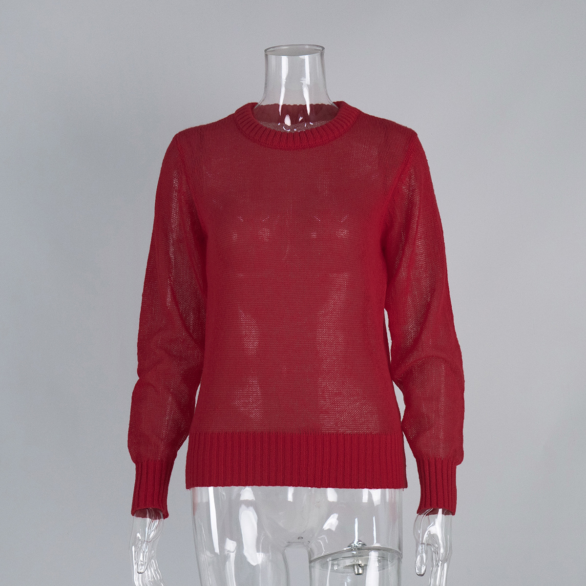 Mohair Blend Crewneck Pullover Sweater Women's Sheer Knit Top