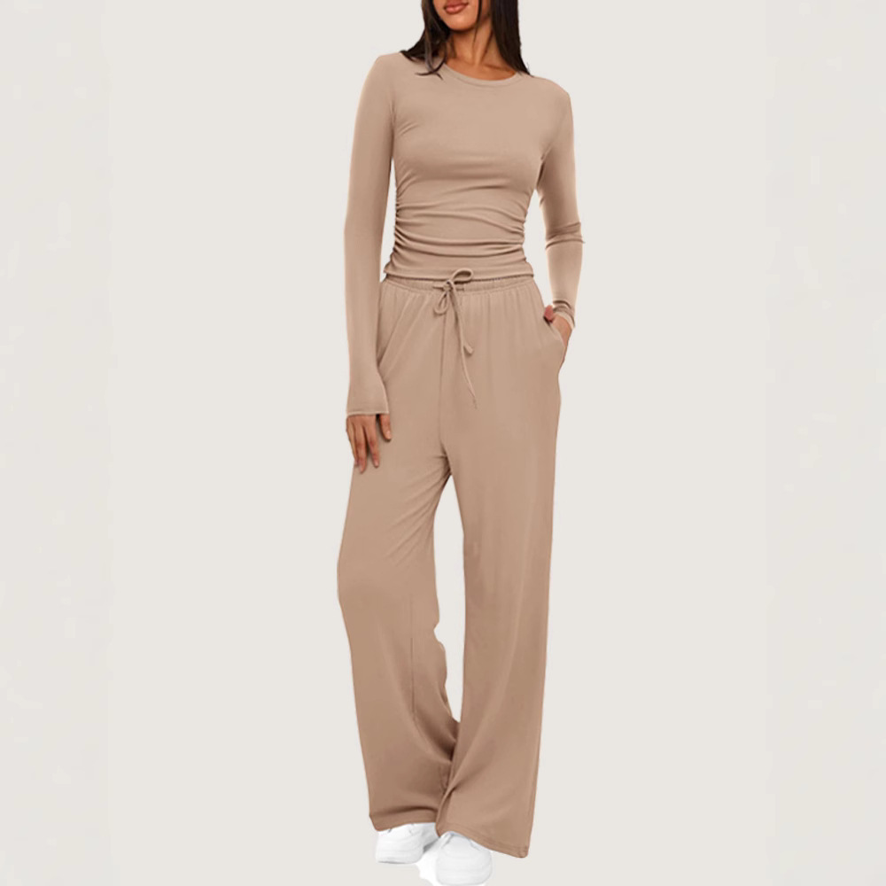 Women's Asymmetric Long Sleeve Wide Leg Pants Casual Set