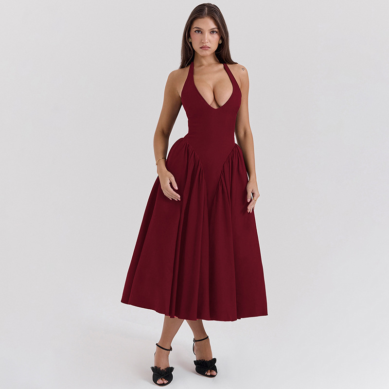 Deep V-Neck Halter Backless Bodycon Maxi Dress