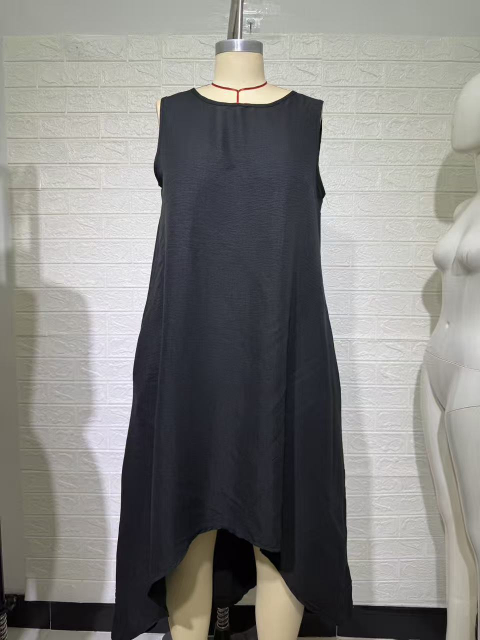 Solid Sleeveless A-Line Maxi Dress Round Neck Loose Fit