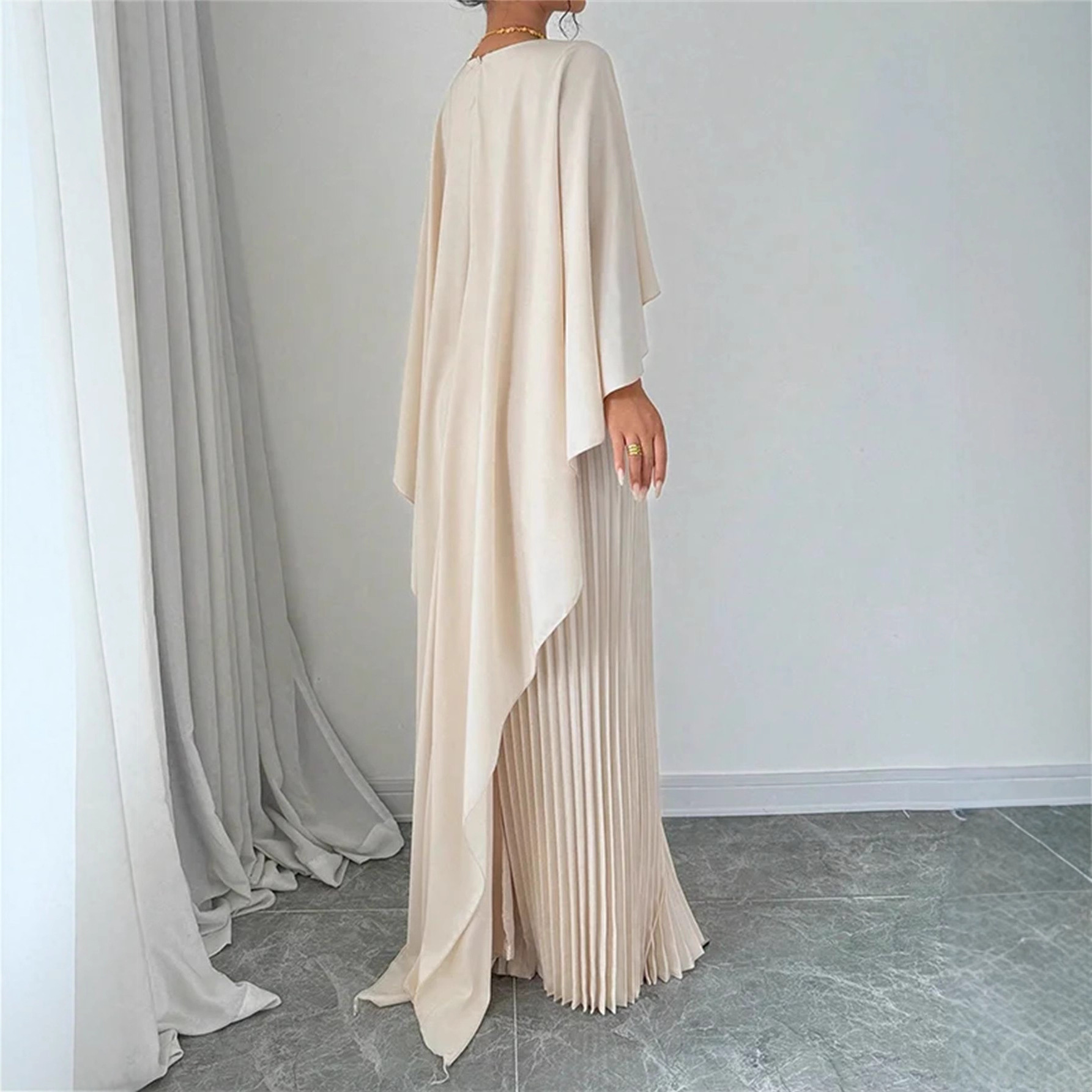 Women's Batwing Sleeve Pleated Two-Piece Dress Set