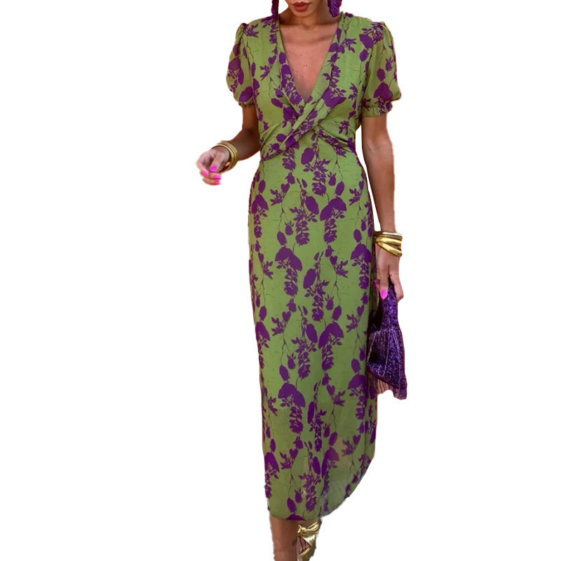 Women's Colorblock Print Short Sleeve Midi Dress
