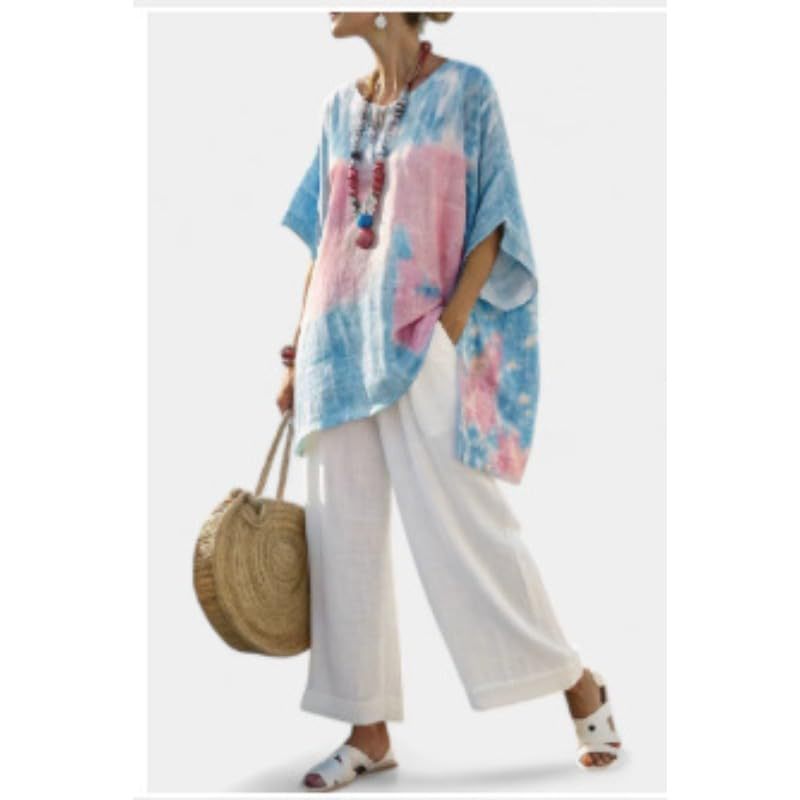 Bohemian Print Crewneck Short Sleeve Top and Pants Casual Set