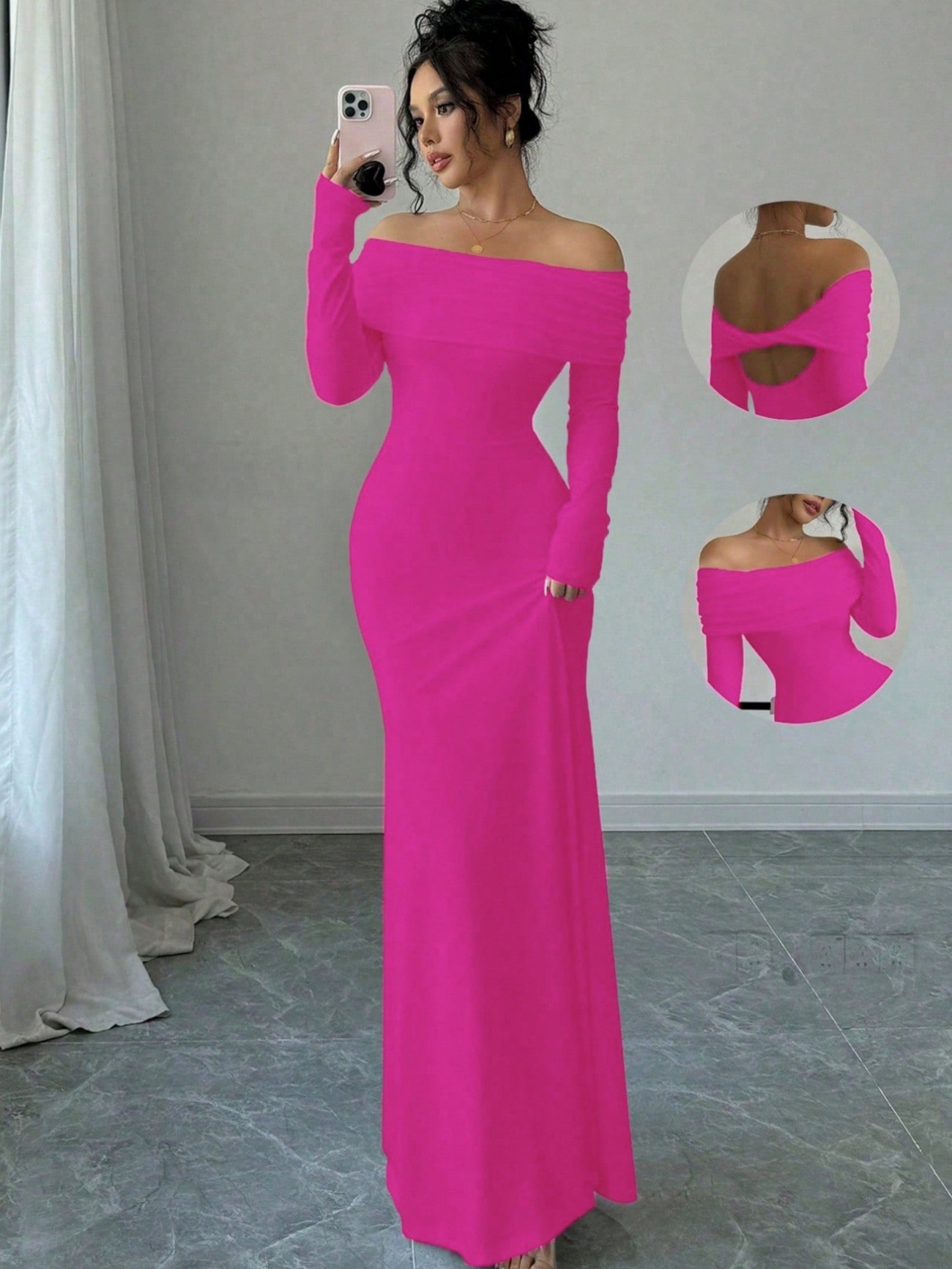 Women's Off-Shoulder Cross Backless Long Dress Elegant Evening Gown