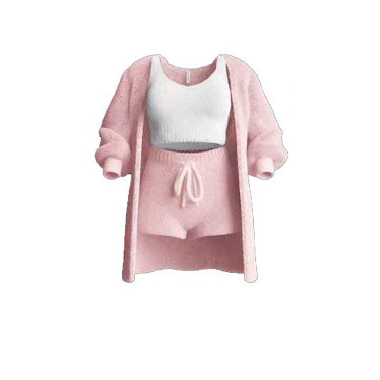 Knit Plush Long-Sleeve Cardigan, Vest & Shorts 4-Piece and 3-Piece Set