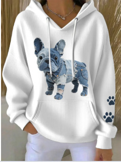 Hooded Long-Sleeve Striped Cartoon Print Sweatshirt for Women