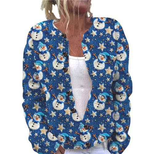 Women's Christmas Snowman Tree Print Button Cardigan