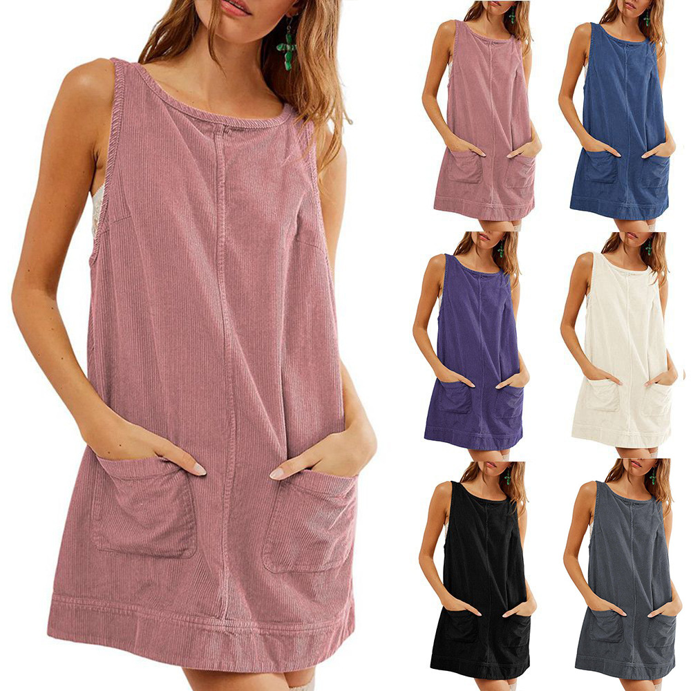 Corduroy Sleeveless A-Line Dress Y2K Style