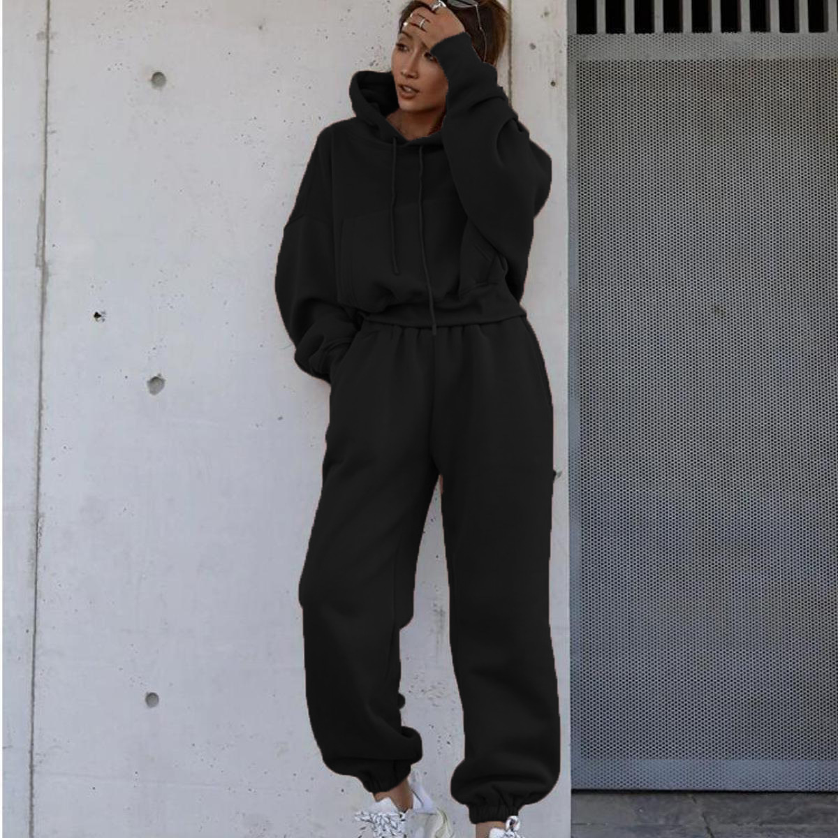 Women's Casual Hoodie and Pants Set Solid Color Long Sleeve