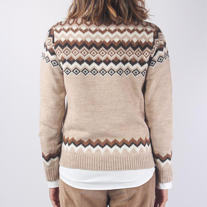 Women's Slim Fit Checkered Crewneck Knit Sweater