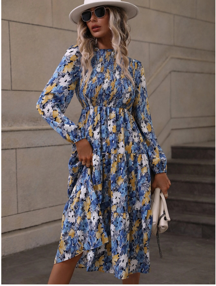 Floral Tiered Ruffle Dress Long Sleeve Sweet Style