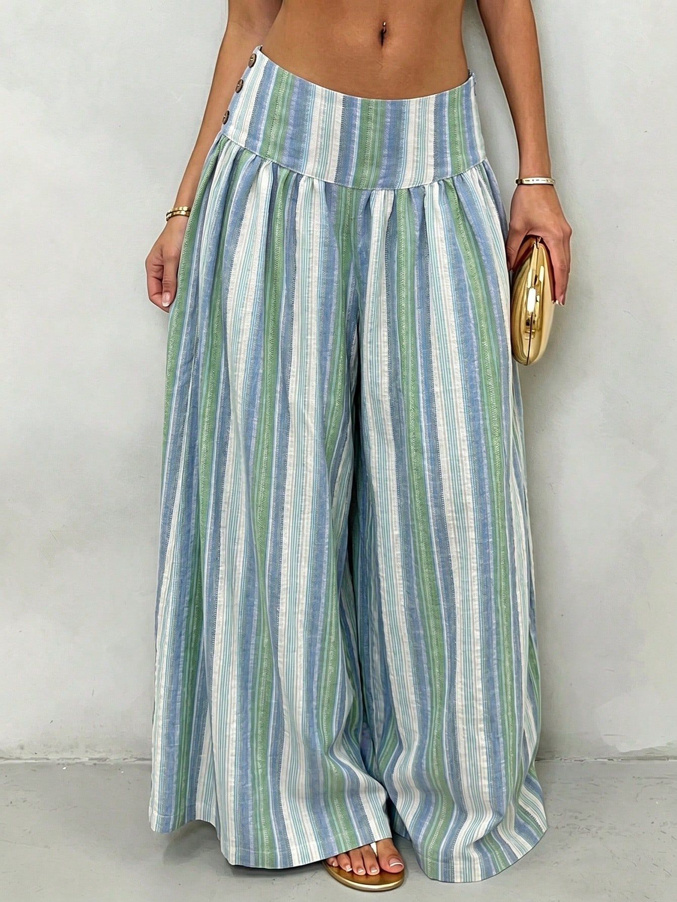 Western Boho Striped Wide-Leg High-Waist Pants