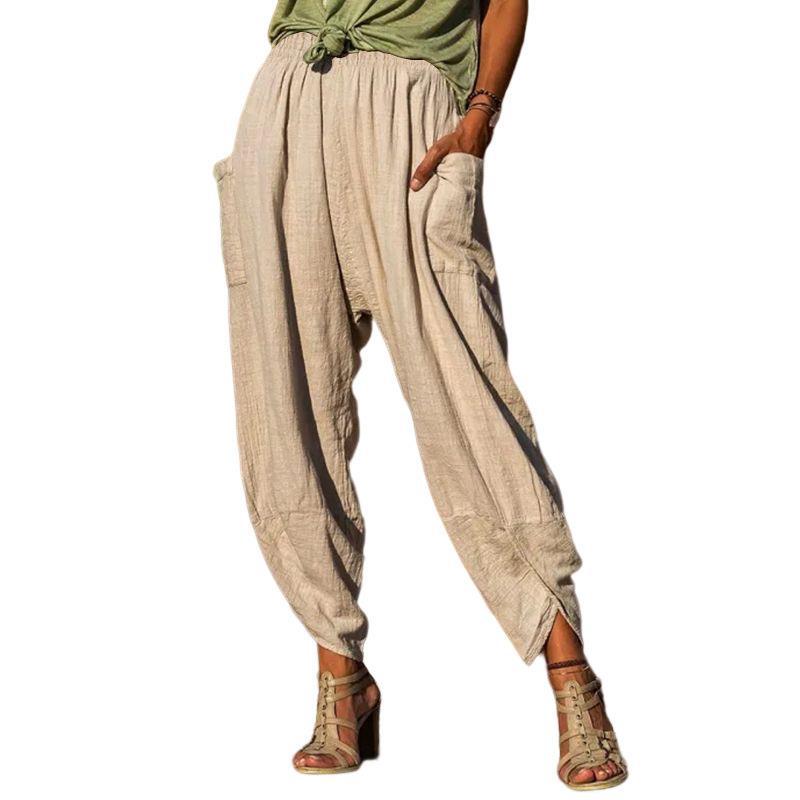 Women's Casual Cotton-Linen Harem Pants Loose Bohemian Long Pants