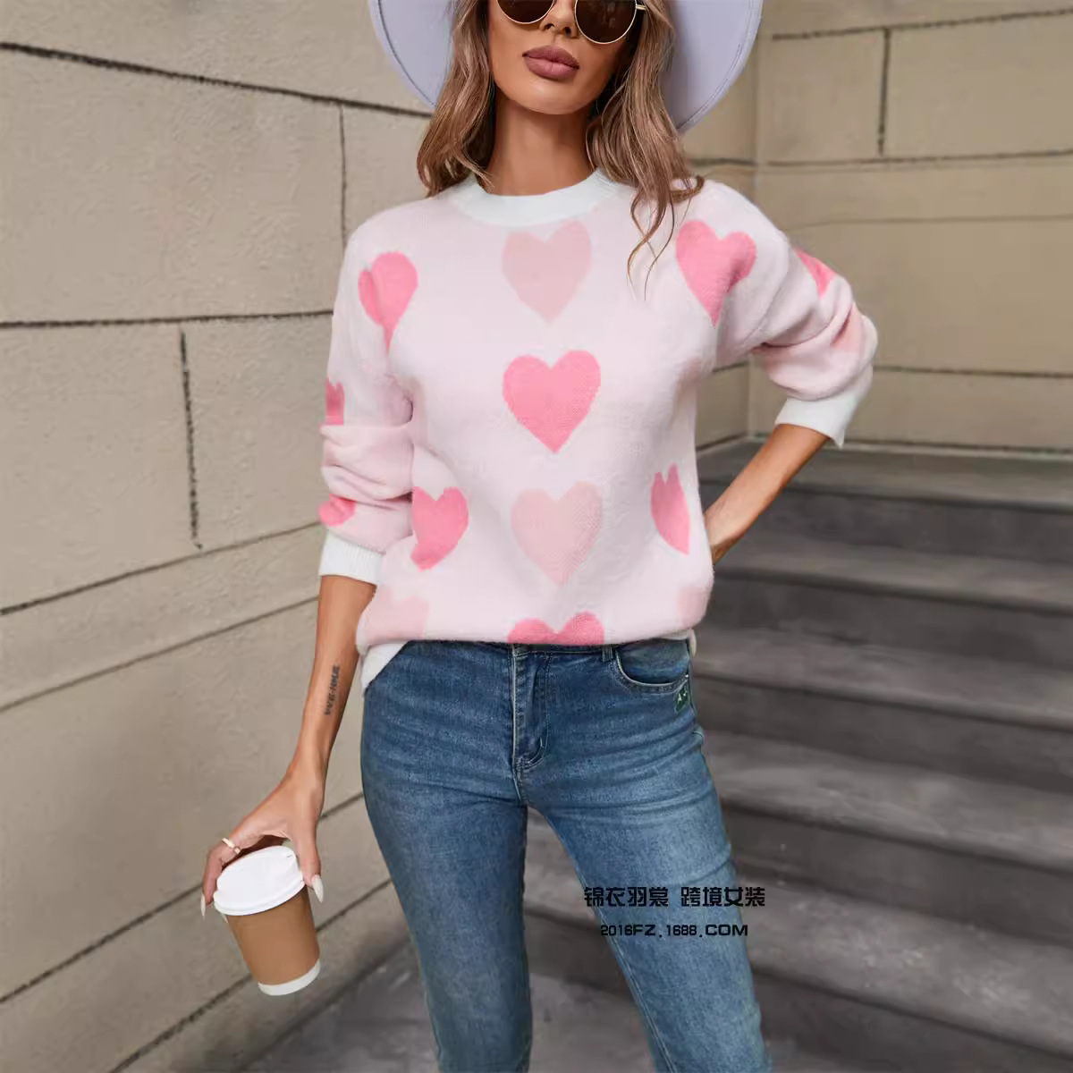 Heart Crewneck Pullover Sweater