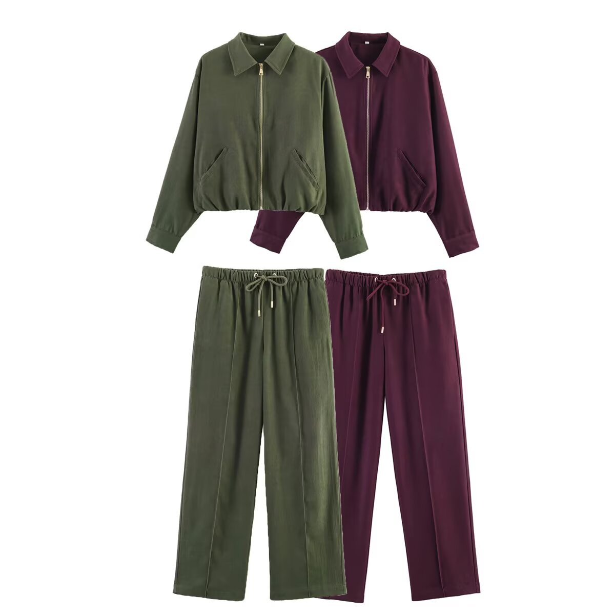 Women's Puffer Bomber Jacket and Pants Set with Collar