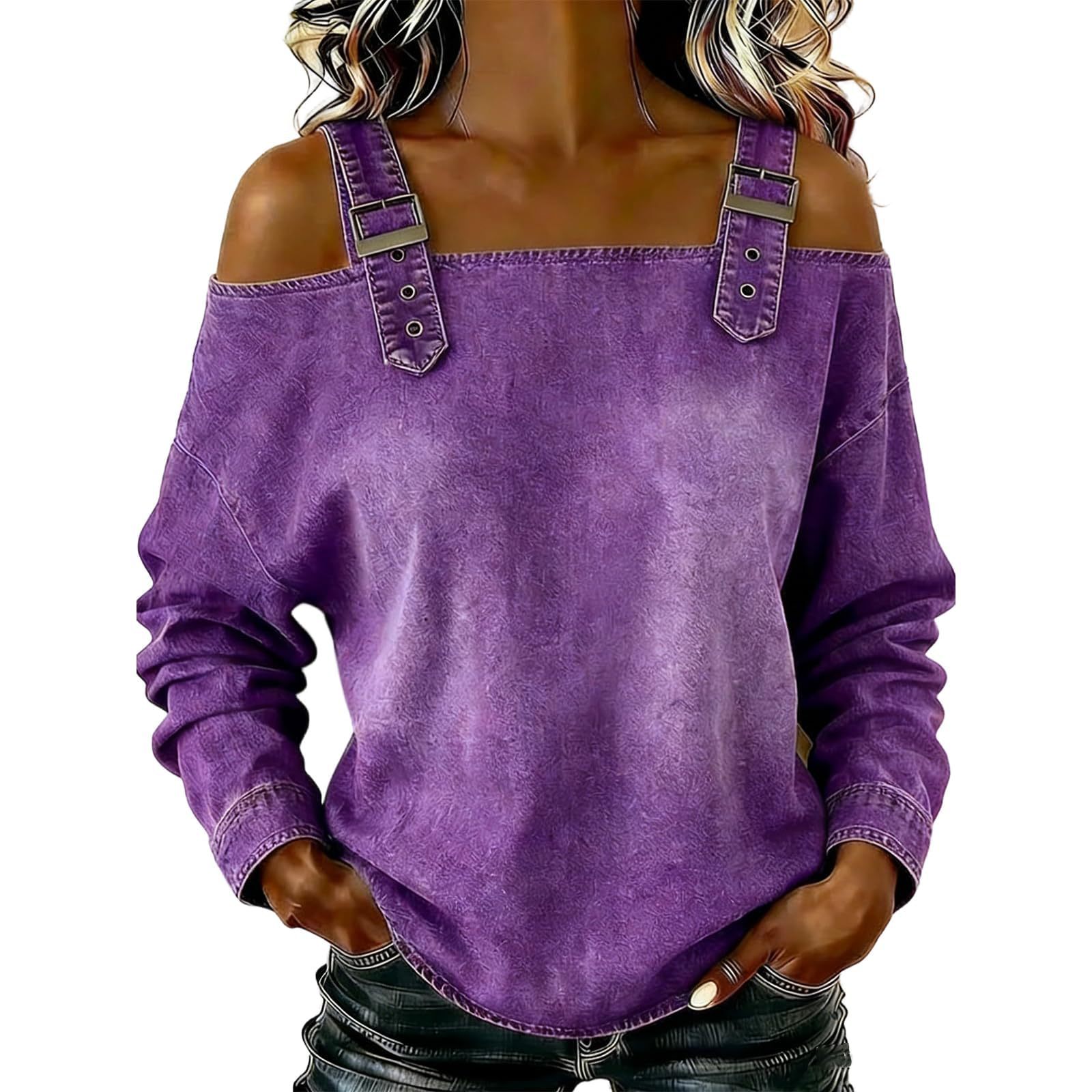 Women's Off-Shoulder Long-Sleeve Top with Shoulder Straps